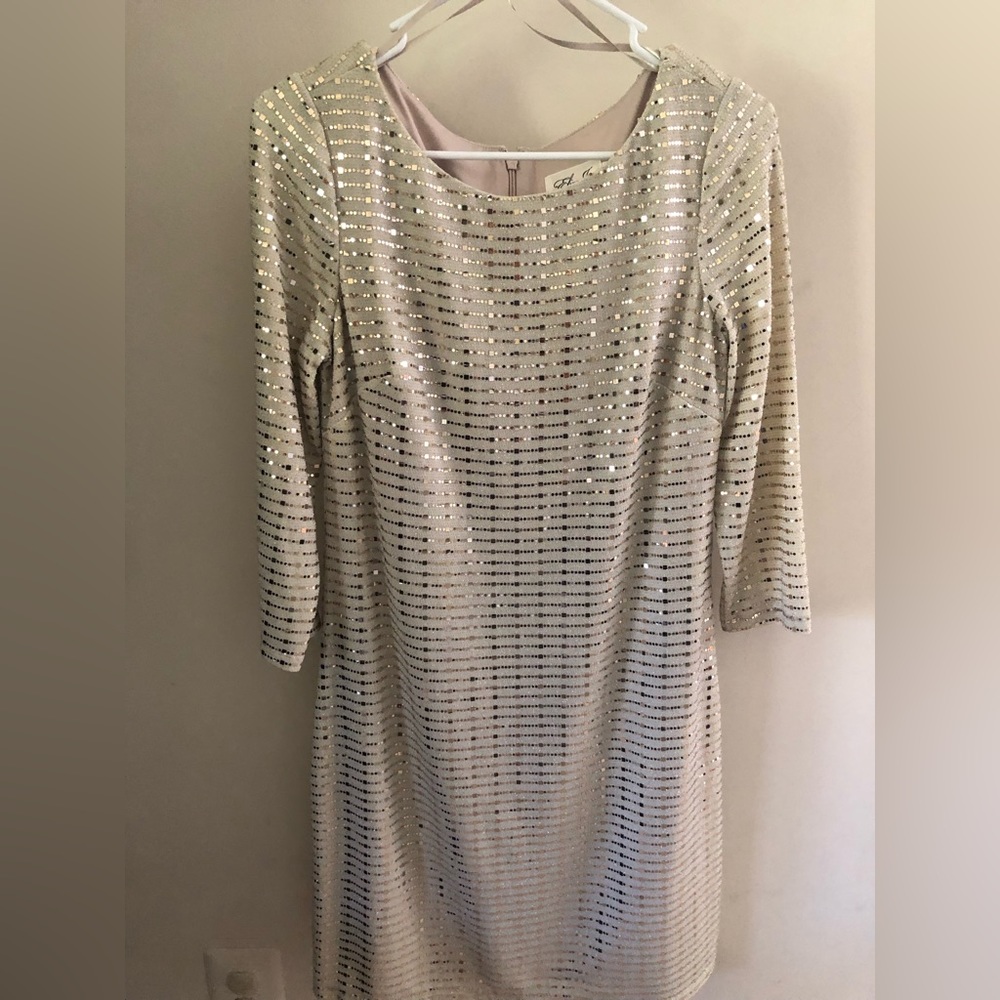 NWT Eliza J Sequin Formal Dress.  Gold and size 8.